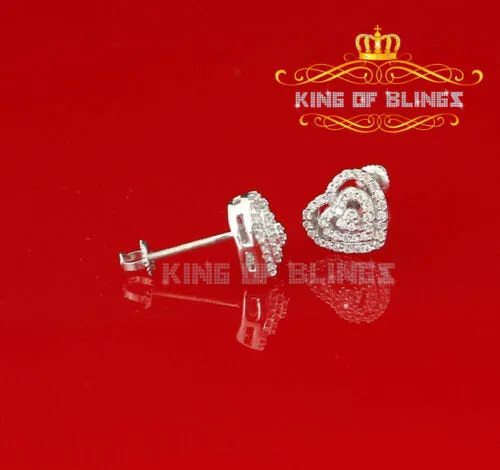 King of Blings- 925 White Silver 1.07ct Cubic Zirconia Women's & Men's Hip Hop Heart Earrings