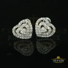 King of Blings- 925 White Silver 1.07ct Cubic Zirconia Women's & Men's Hip Hop Heart Earrings