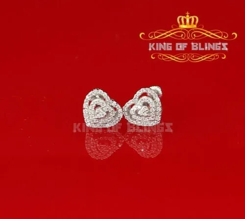 King of Blings- 925 White Silver 1.07ct Cubic Zirconia Women's & Men's Hip Hop Heart Earrings