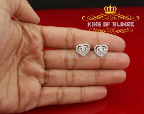 King of Blings- 925 White Silver 1.07ct Cubic Zirconia Women's & Men's Hip Hop Heart Earrings