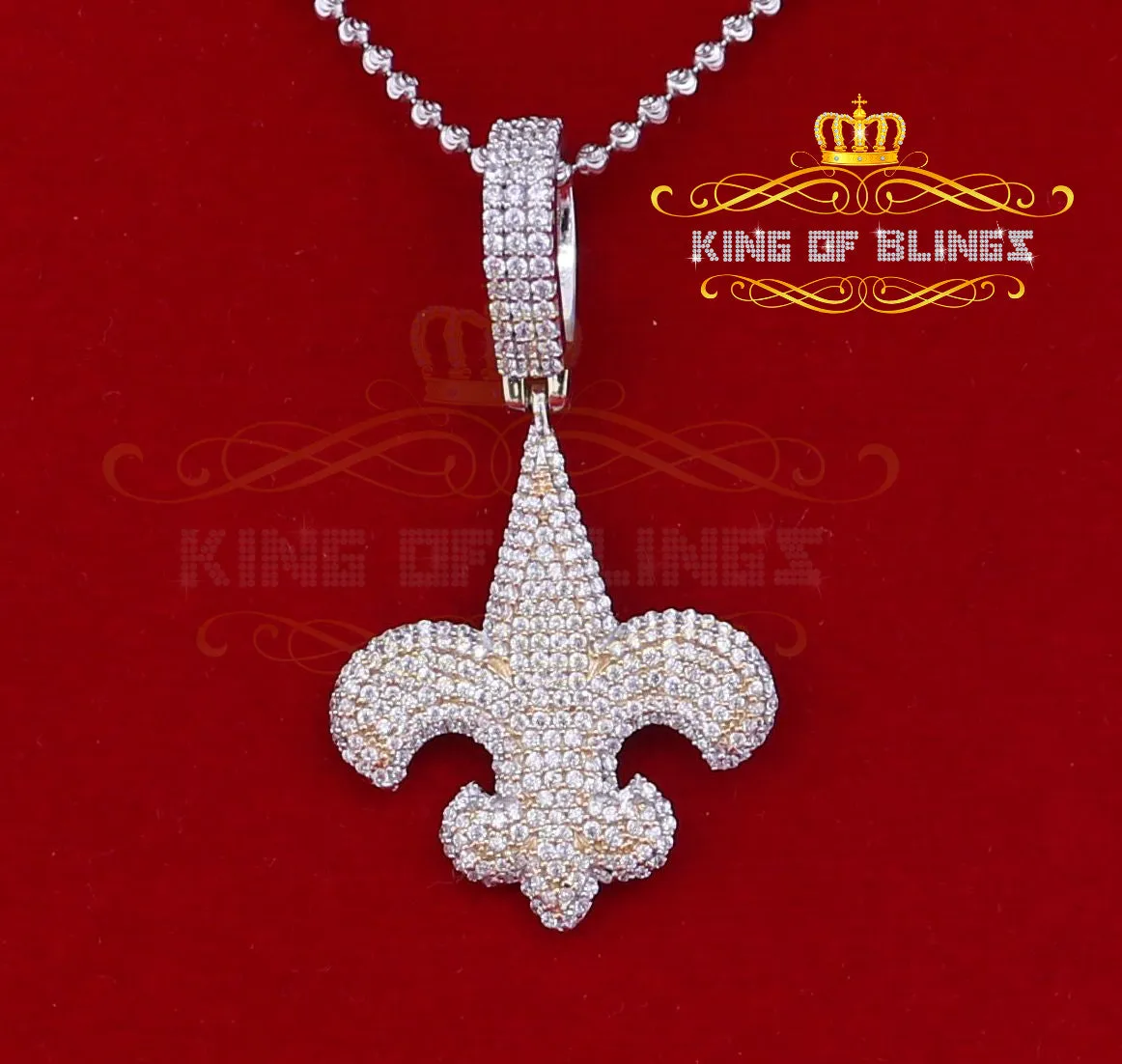 King of Blings- Fancy 925 Sterling Silver Fleur de Lis White Pendant 7.04ct Cubic Zirconia