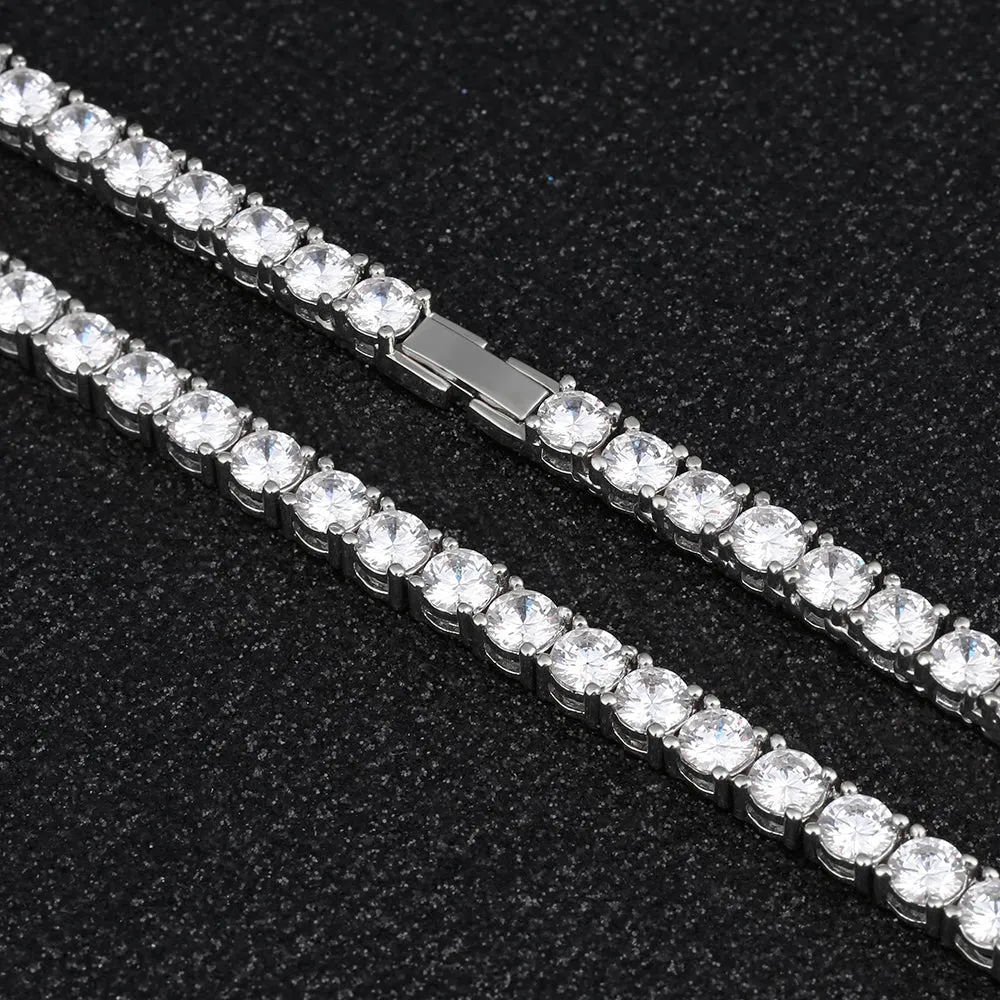 KRKC 5mm CZ Diamond Tennis Chain Necklace In White Gold/14K Gold for Women