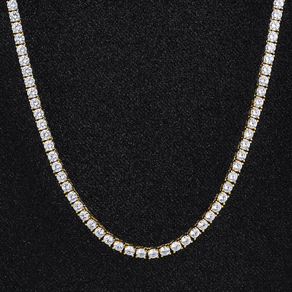 KRKC 5mm CZ Diamond Tennis Chain Necklace In White Gold/14K Gold for Women