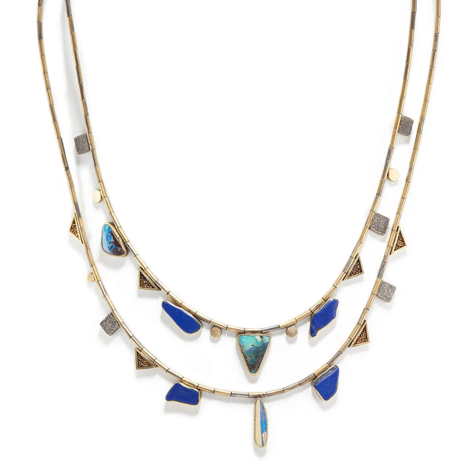 Lapis, Cast Bone & Boulder Opal Necklace I