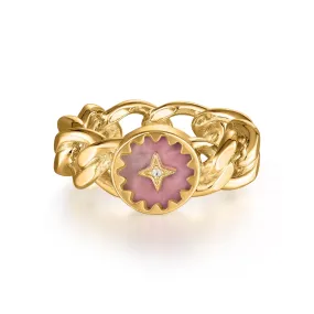 Lucina | Breadfruit Ring | Rose Quartz / White CZ | 14K Gold Plated Brass