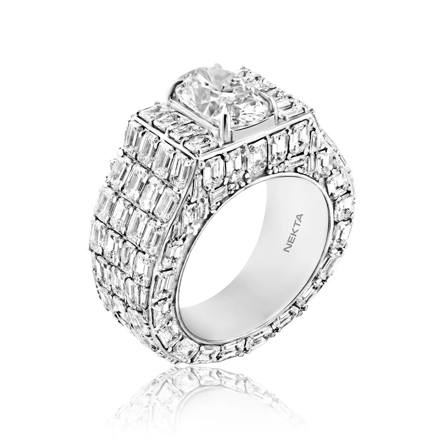 Marisol 16 Carats E* VS2 Oval Cut Diamond Chandelier Engagement Ring in 14k White Gold GIA Certified