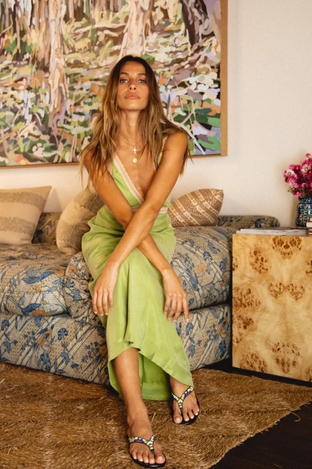 Meet Me On The Dance Floor Bias Cut Maxi Dress Lime