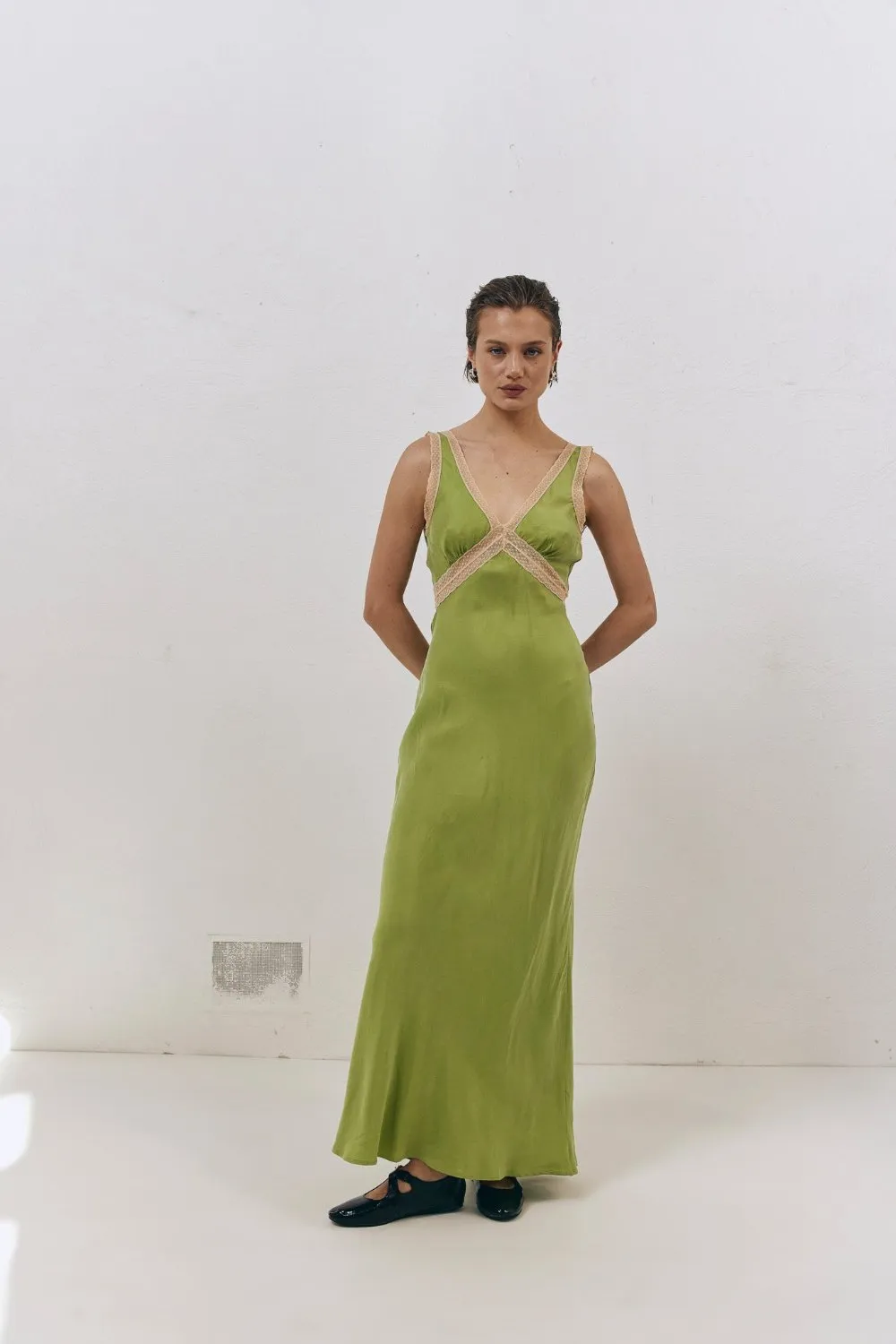 Meet Me On The Dance Floor Bias Cut Maxi Dress Lime