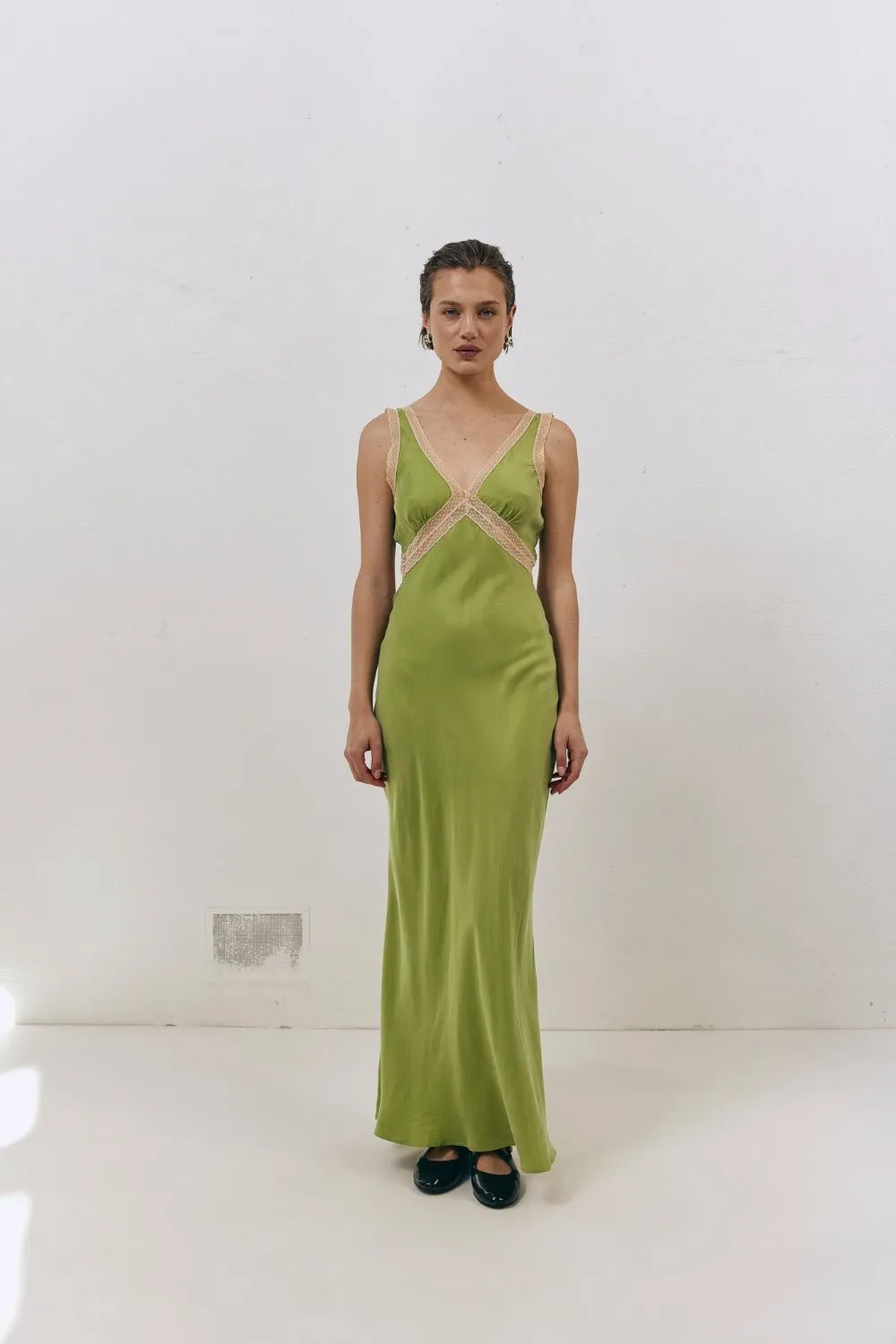 Meet Me On The Dance Floor Bias Cut Maxi Dress Lime