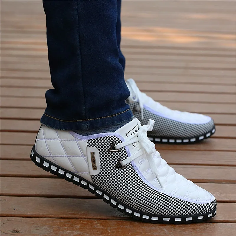 Men Leather Shoes  Breathable Light Weight White Sneakers