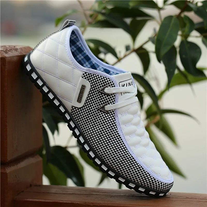 Men Leather Shoes  Breathable Light Weight White Sneakers