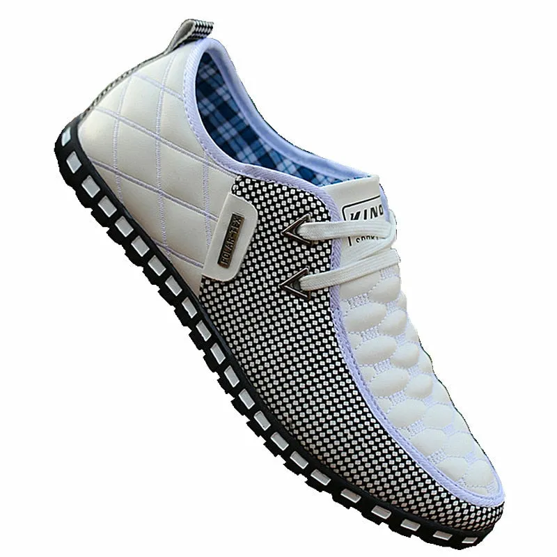 Men Leather Shoes  Breathable Light Weight White Sneakers