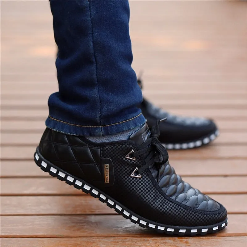 Men Leather Shoes  Breathable Light Weight White Sneakers