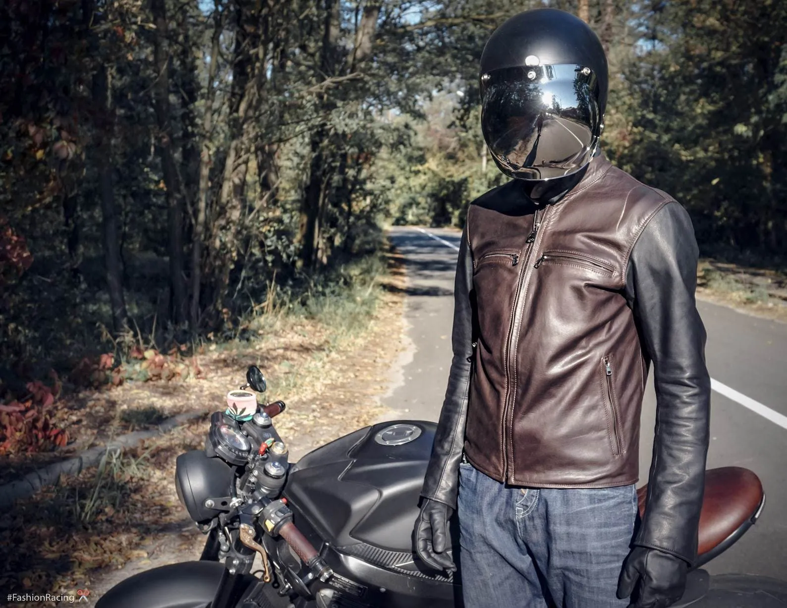 Men's Café Racer Jacket | Brown Black Leather | Handcrafted