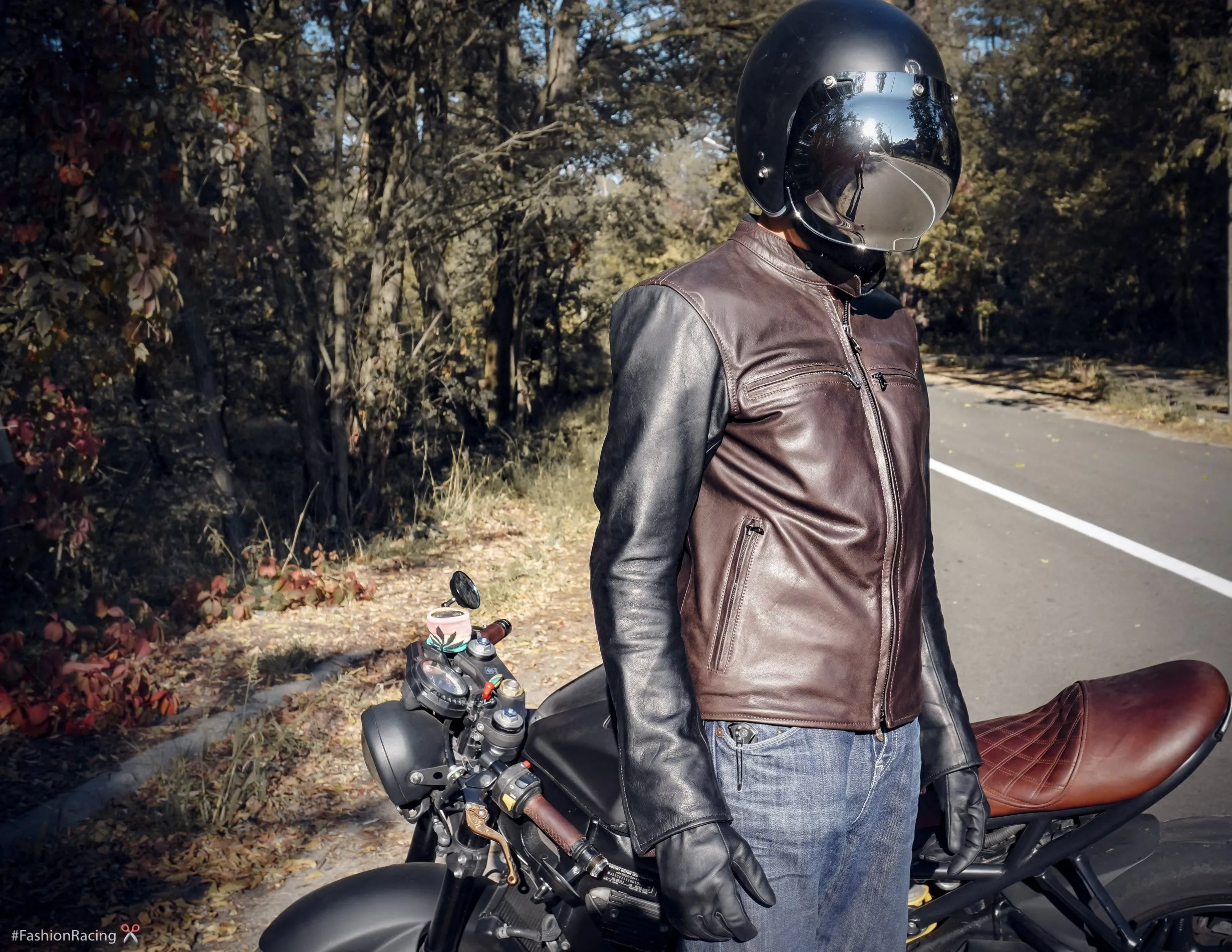 Men's Café Racer Jacket | Brown Black Leather | Handcrafted