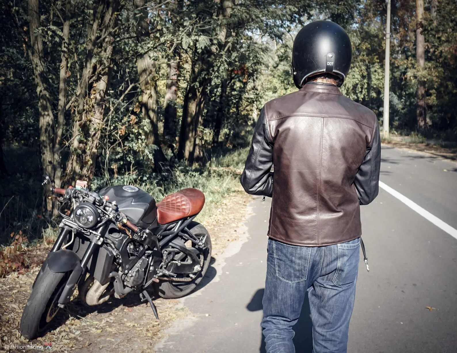 Men's Café Racer Jacket | Brown Black Leather | Handcrafted