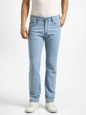 Men's Ice Blue Regular Fit Washed Stretchable Jeans