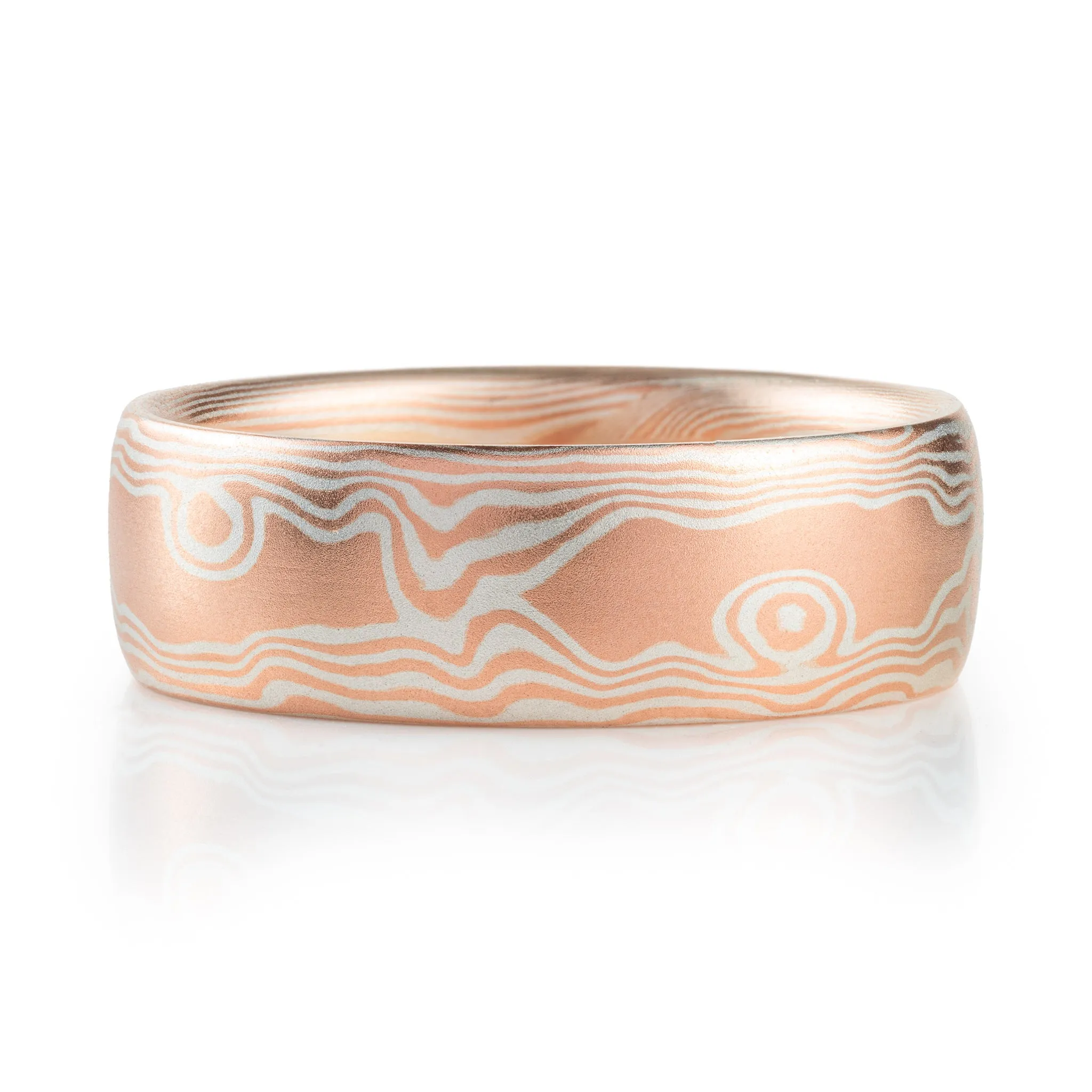 Mokume Gane Band in Non Oxidized Flame Palette and Woodgrain Pattern