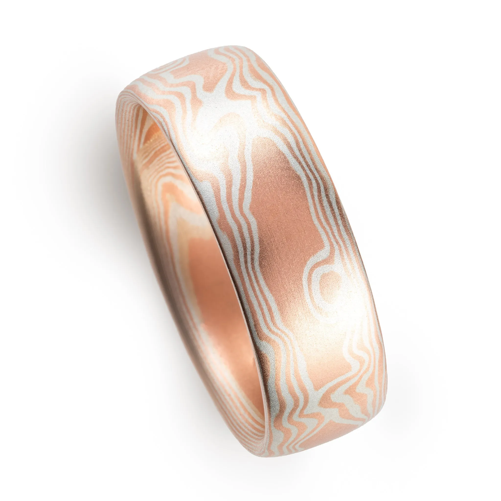 Mokume Gane Band in Non Oxidized Flame Palette and Woodgrain Pattern