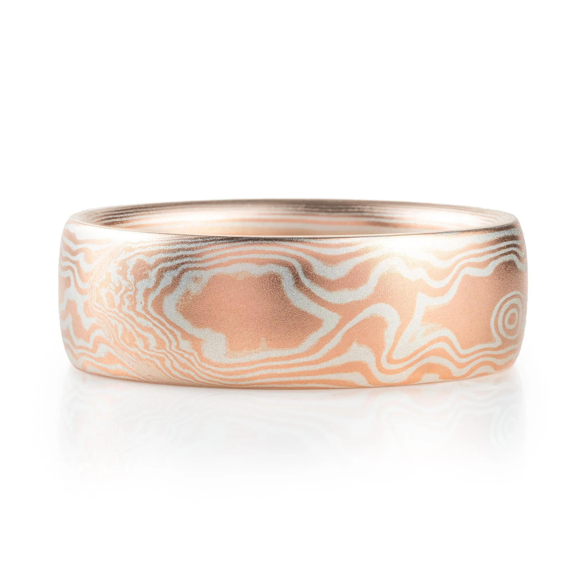 Mokume Gane Band in Non Oxidized Flame Palette and Woodgrain Pattern