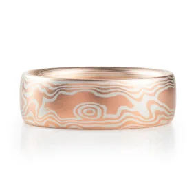 Mokume Gane Band in Non Oxidized Flame Palette and Woodgrain Pattern