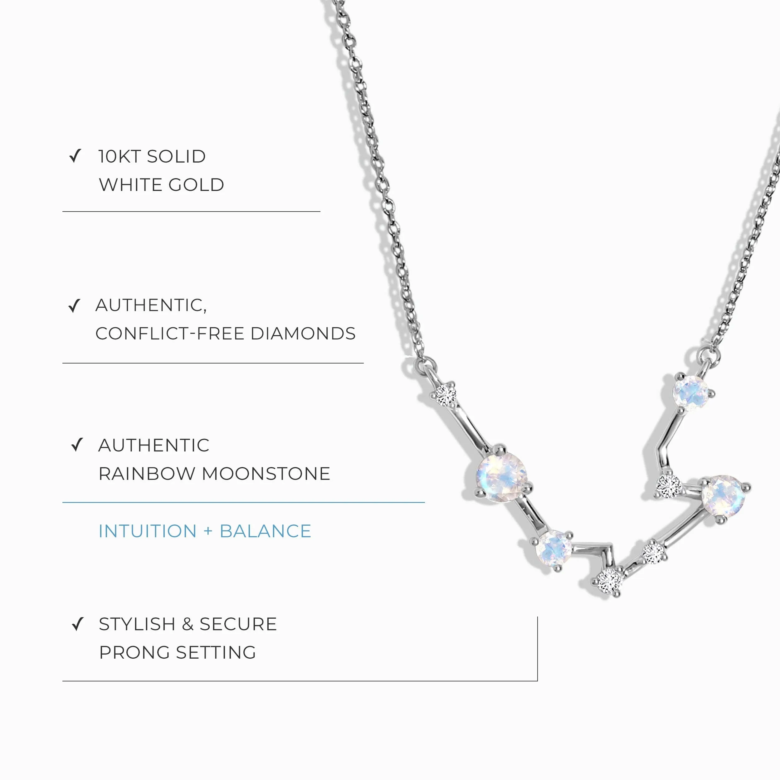 Moonstone Diamond Necklace - Aquarius Zodiac Constellation