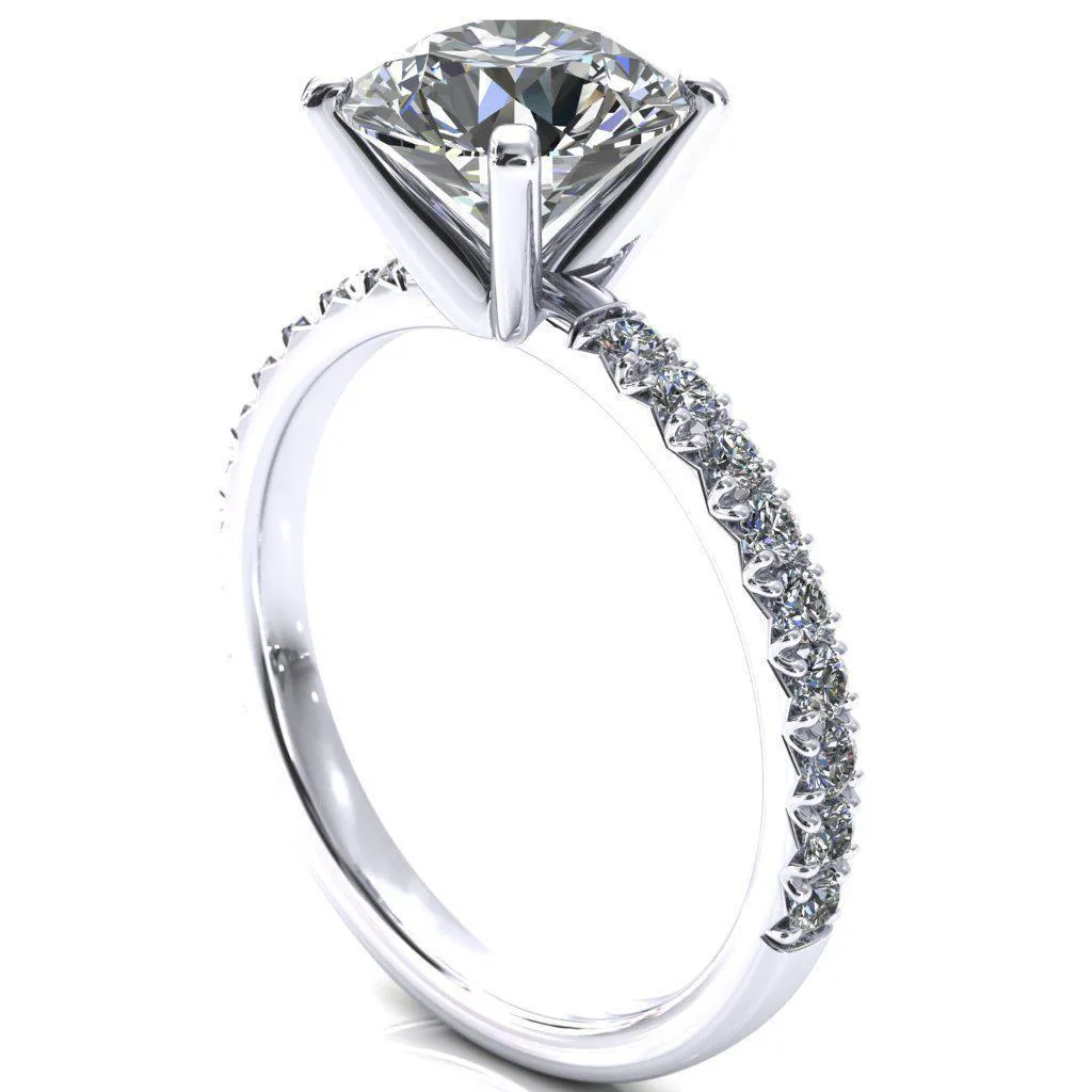 Nefili 10mm Round Center Stone 4 Prong 5/8 Eternity Diamond French Pave Engagement Ring