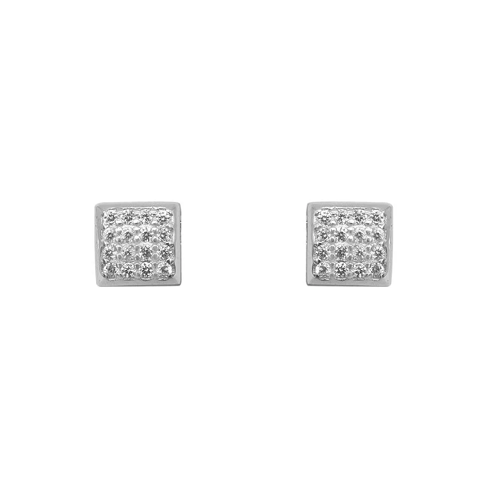 Nelda Pave Square Silver Stud Earrings with Zirconia Stones