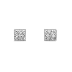 Nelda Pave Square Silver Stud Earrings with Zirconia Stones