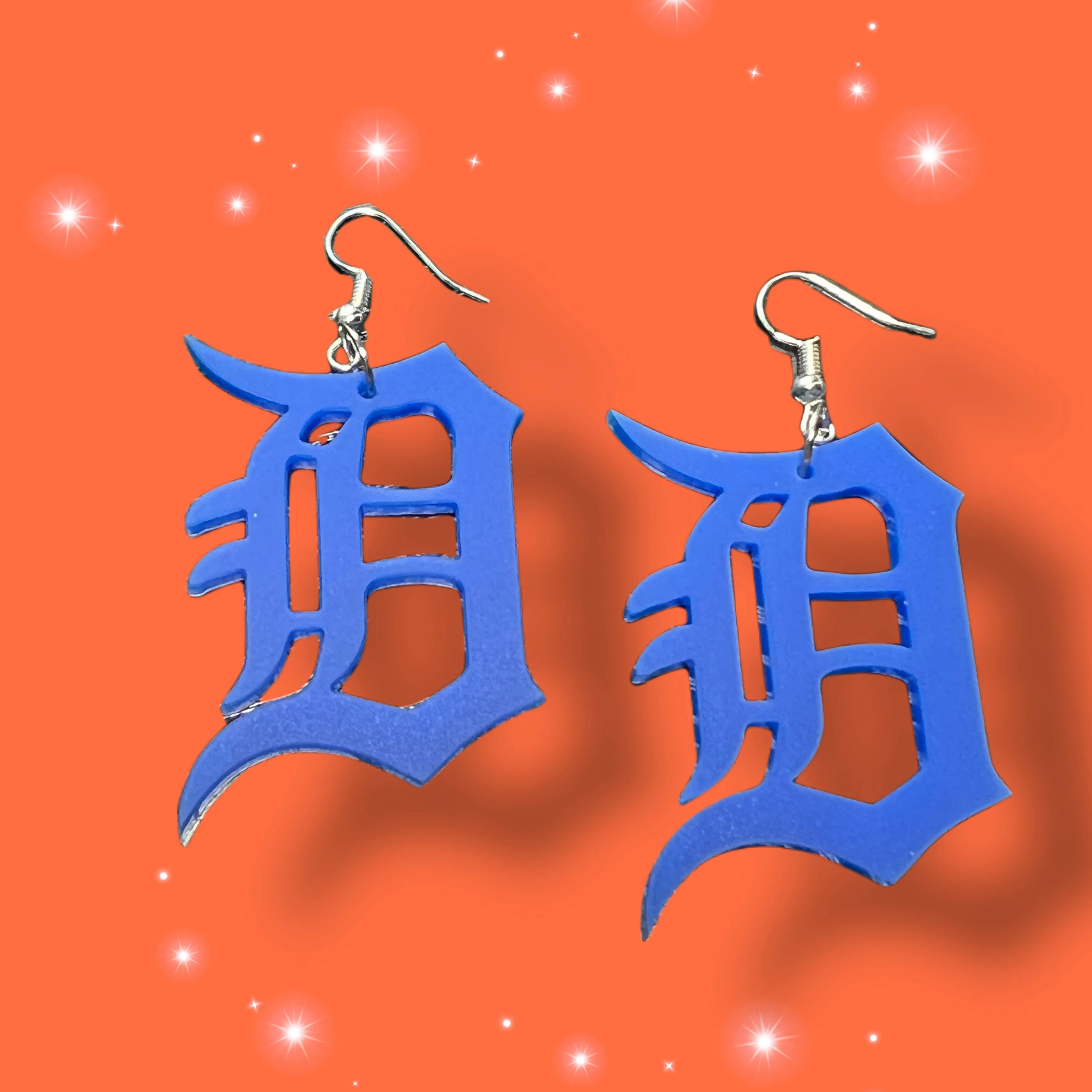 Old English D Detroit Fishhook Dangle Earrings