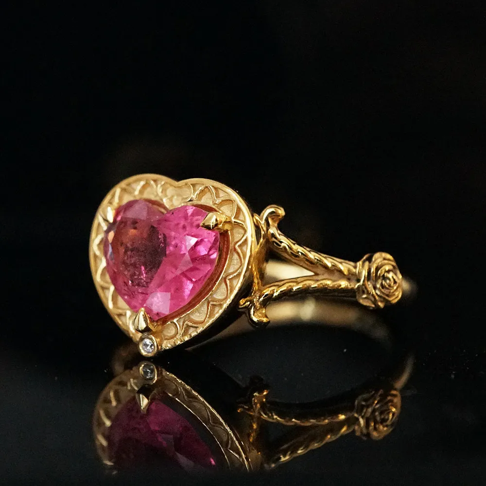 One Of A Kind: Gothic Pink Tourmaline Heart Ring in 14K and 18K Gold