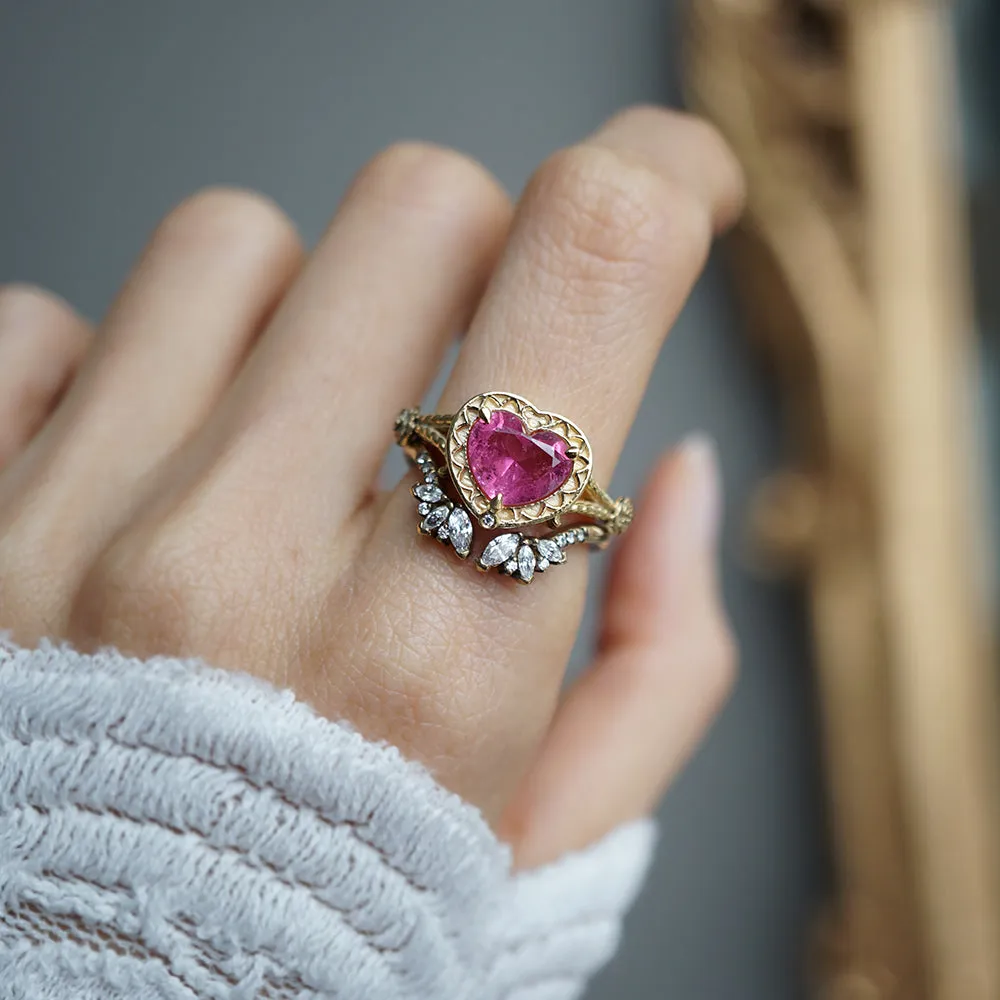 One Of A Kind: Gothic Pink Tourmaline Heart Ring in 14K and 18K Gold