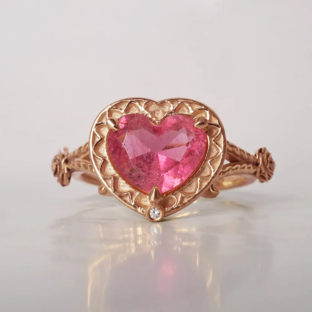 One Of A Kind: Gothic Pink Tourmaline Heart Ring in 14K and 18K Gold