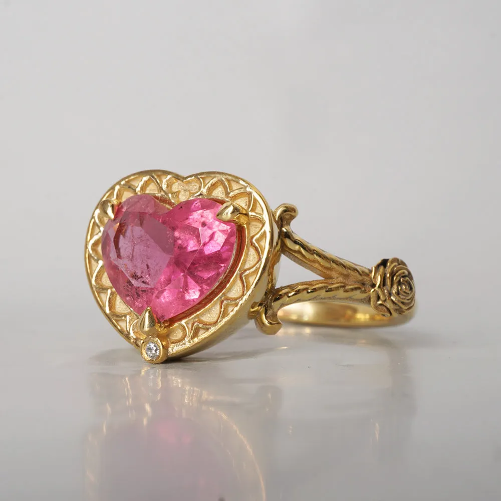 One Of A Kind: Gothic Pink Tourmaline Heart Ring in 14K and 18K Gold