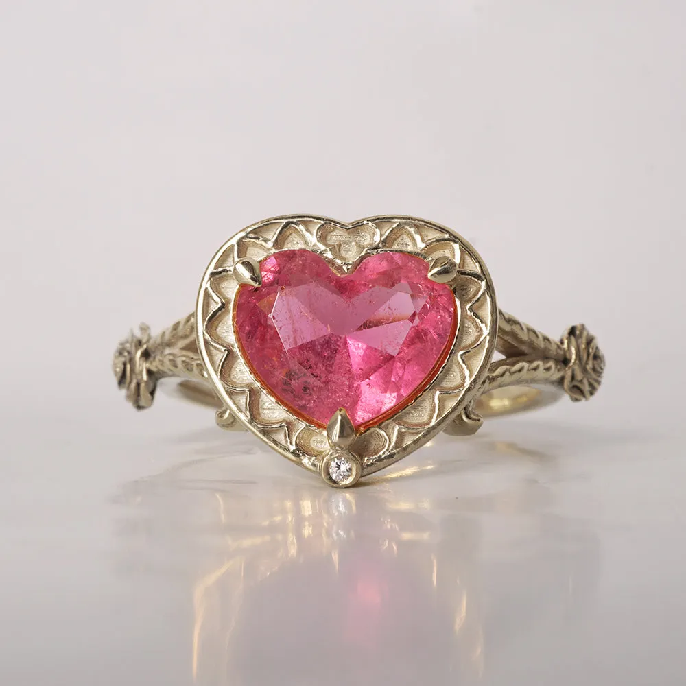 One Of A Kind: Gothic Pink Tourmaline Heart Ring in 14K and 18K Gold