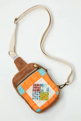 Orange Postage Stamp Crossbody - Brown Canvas