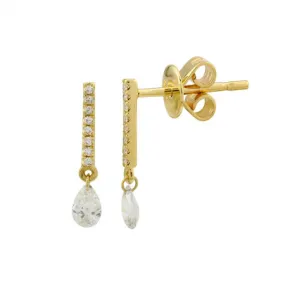 Pave Bar with Floating Diamond Pear Earrings