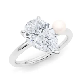 Pear Cut Diamond and Pearl Ring