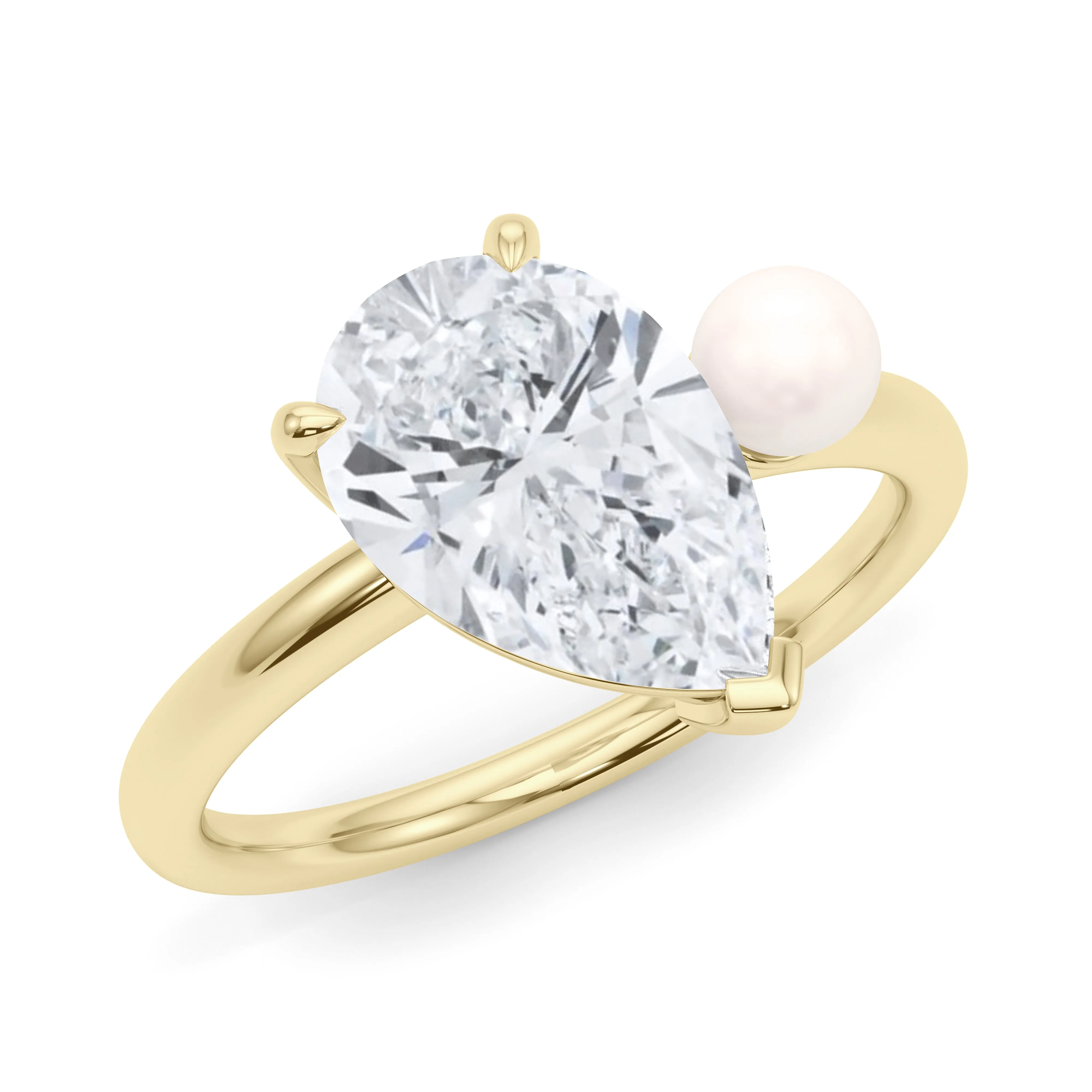 Pear Cut Diamond and Pearl Ring