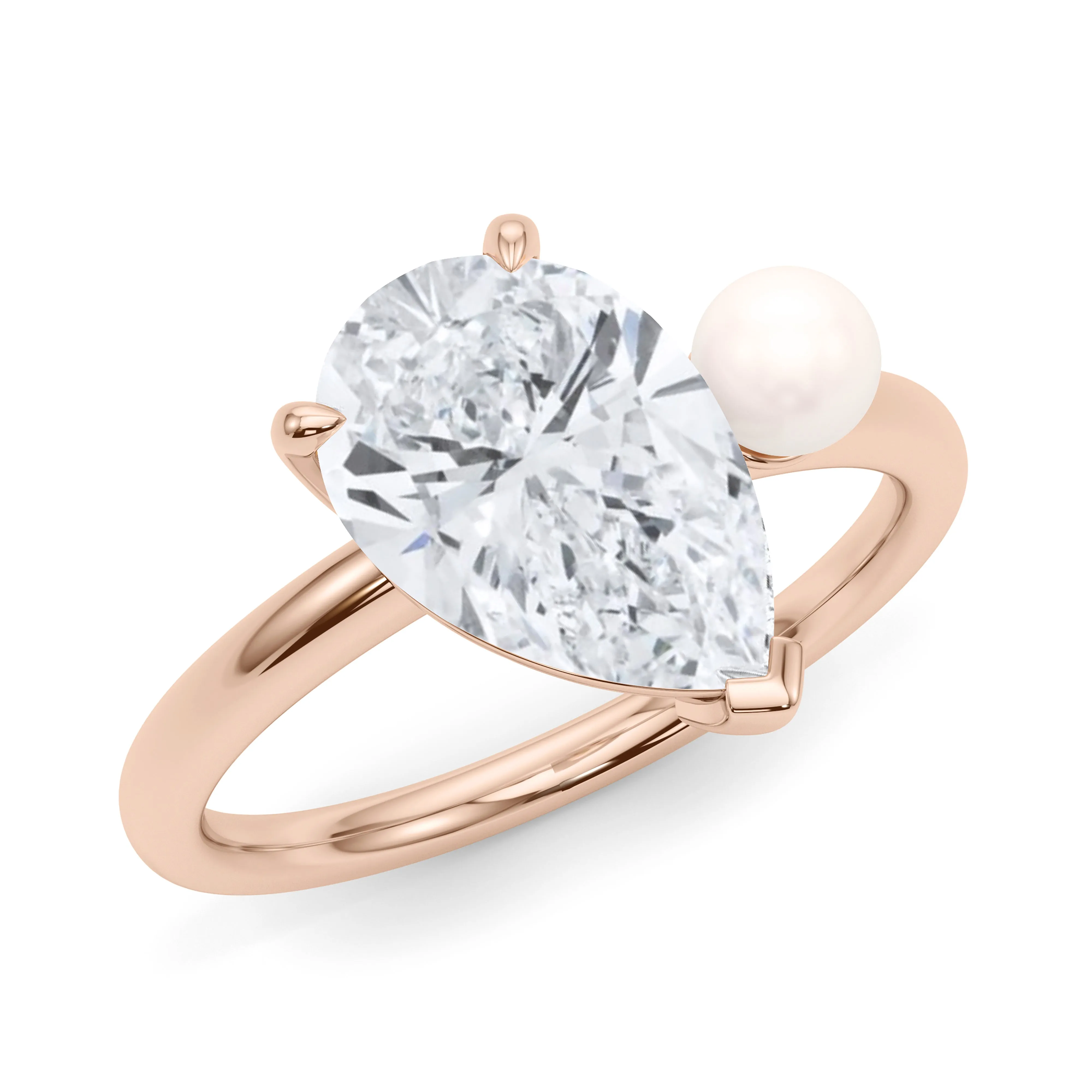 Pear Cut Diamond and Pearl Ring