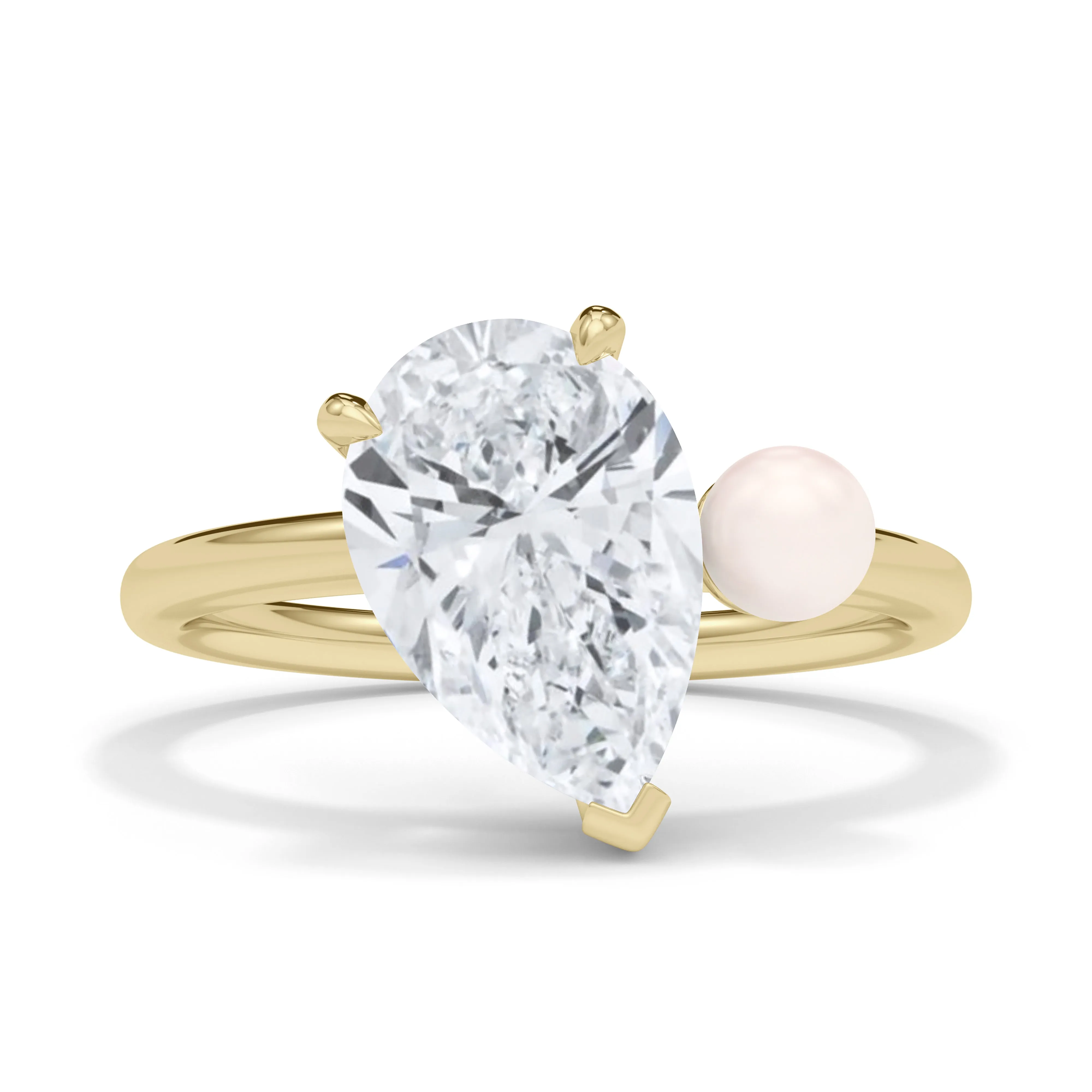 Pear Cut Diamond and Pearl Ring