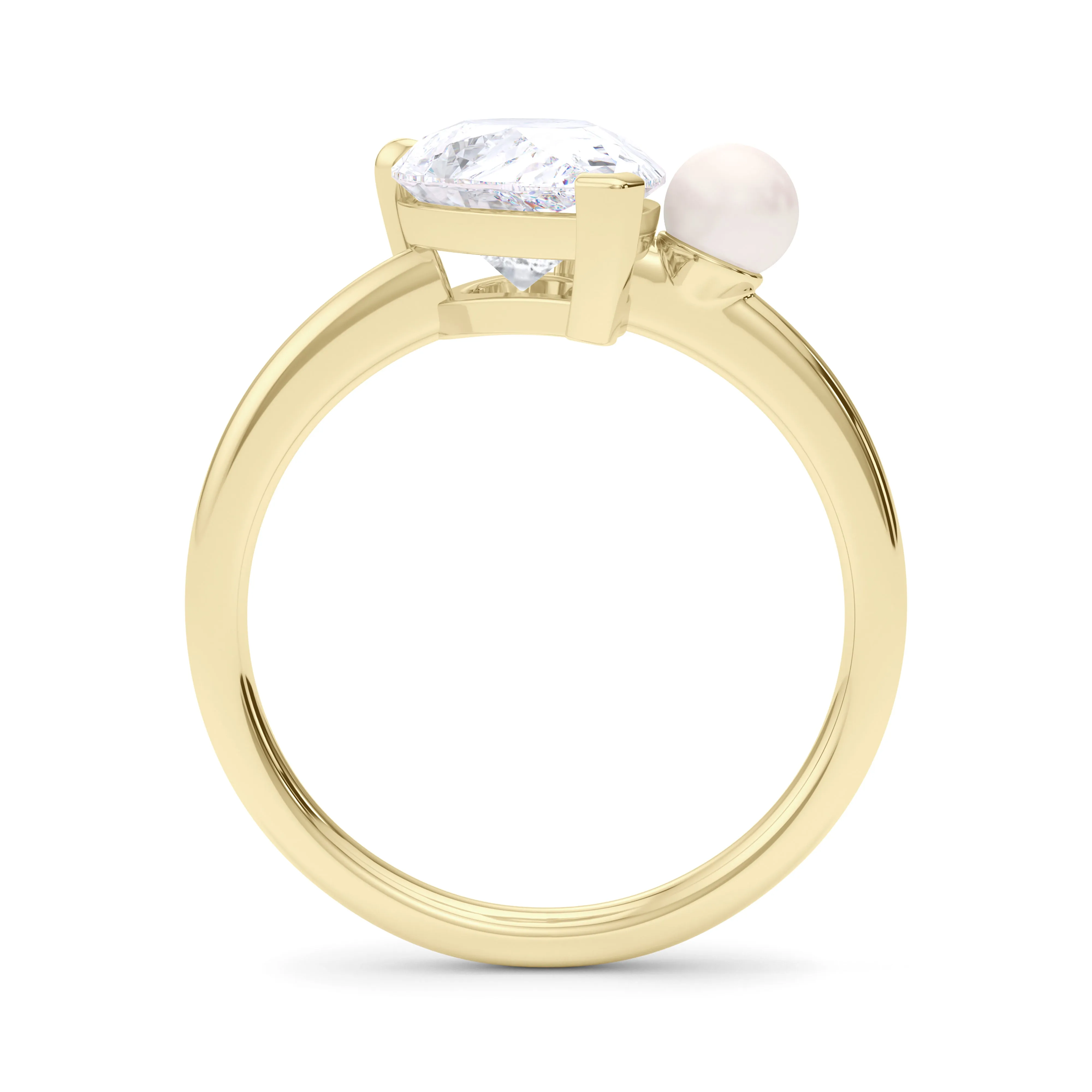 Pear Cut Diamond and Pearl Ring