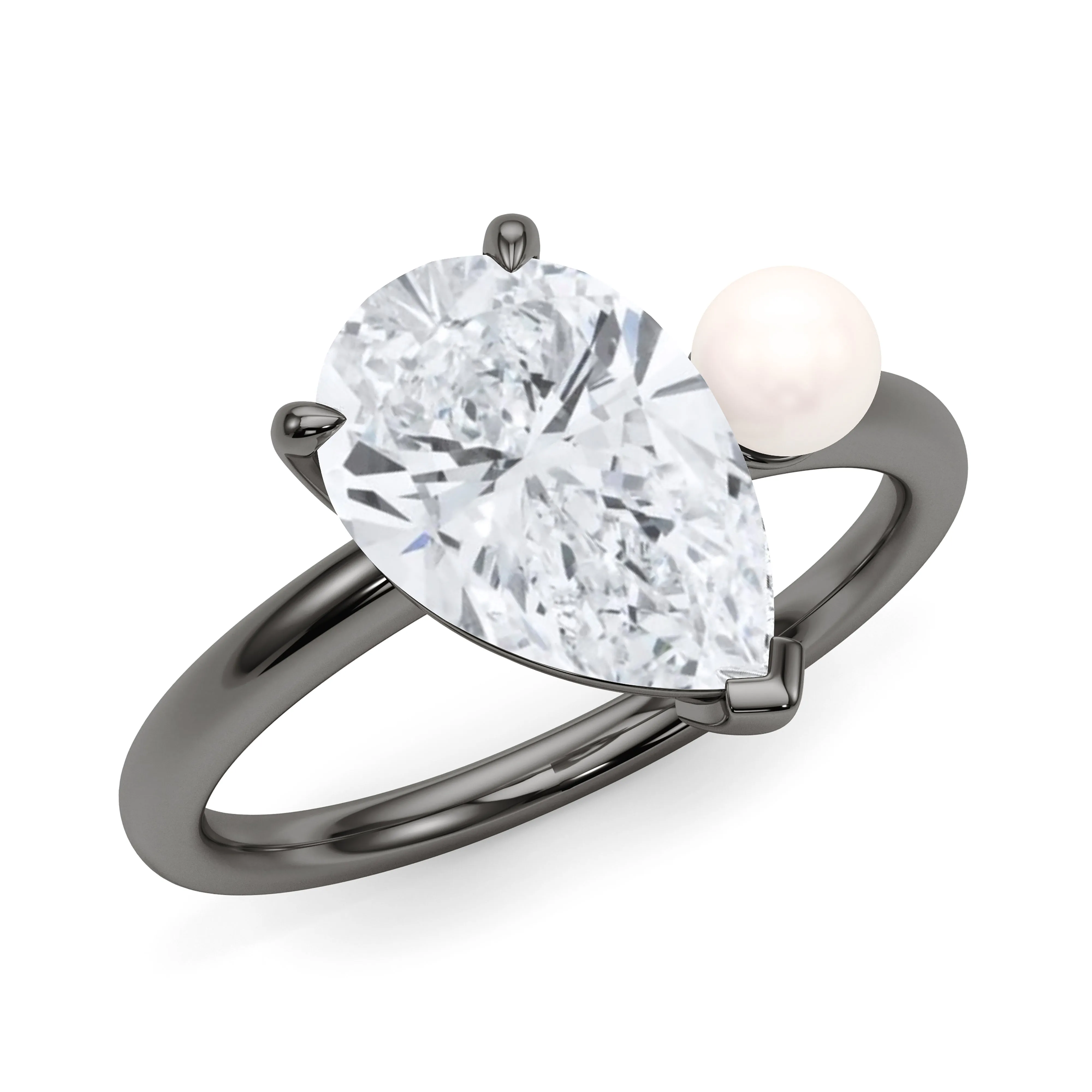 Pear Cut Diamond and Pearl Ring