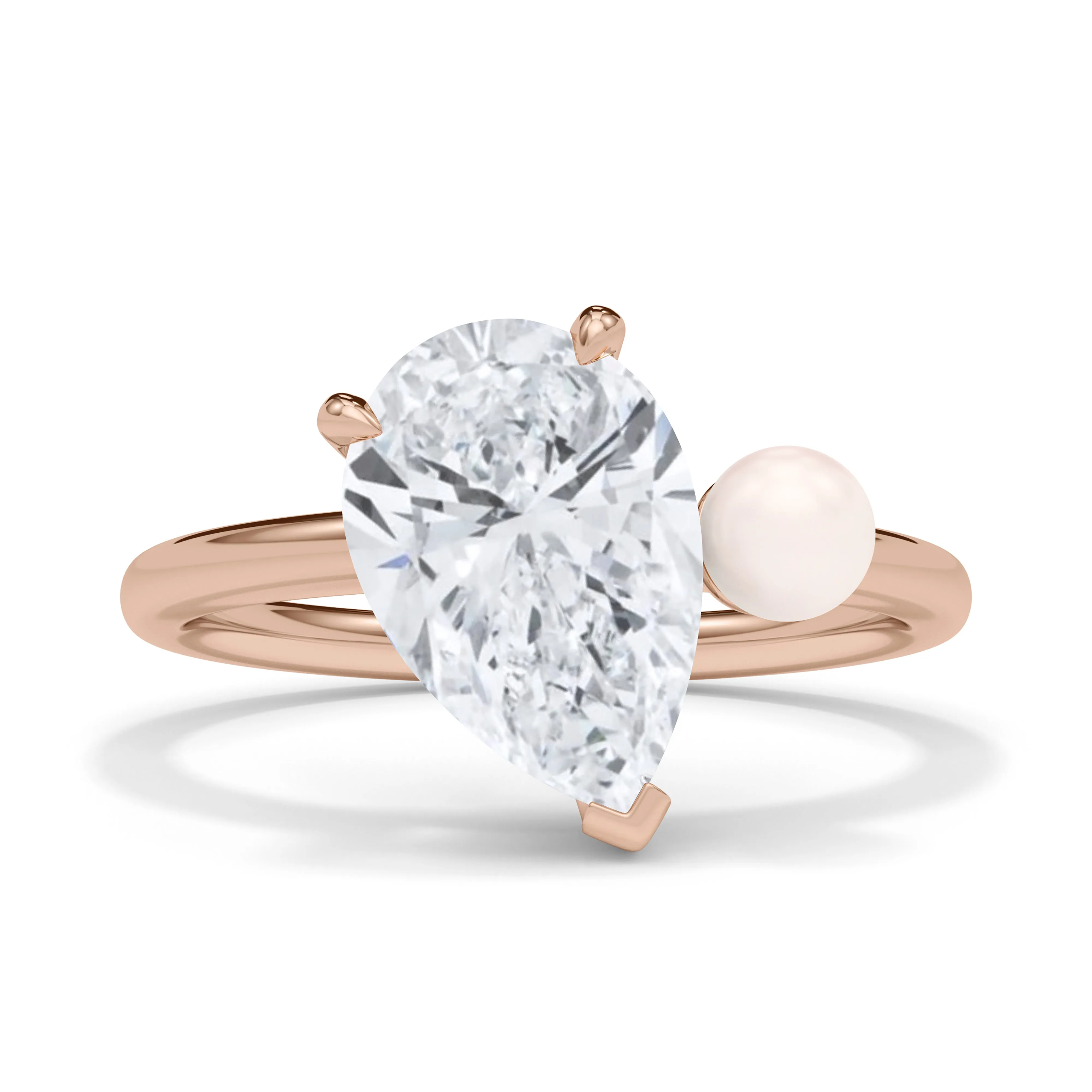 Pear Cut Diamond and Pearl Ring