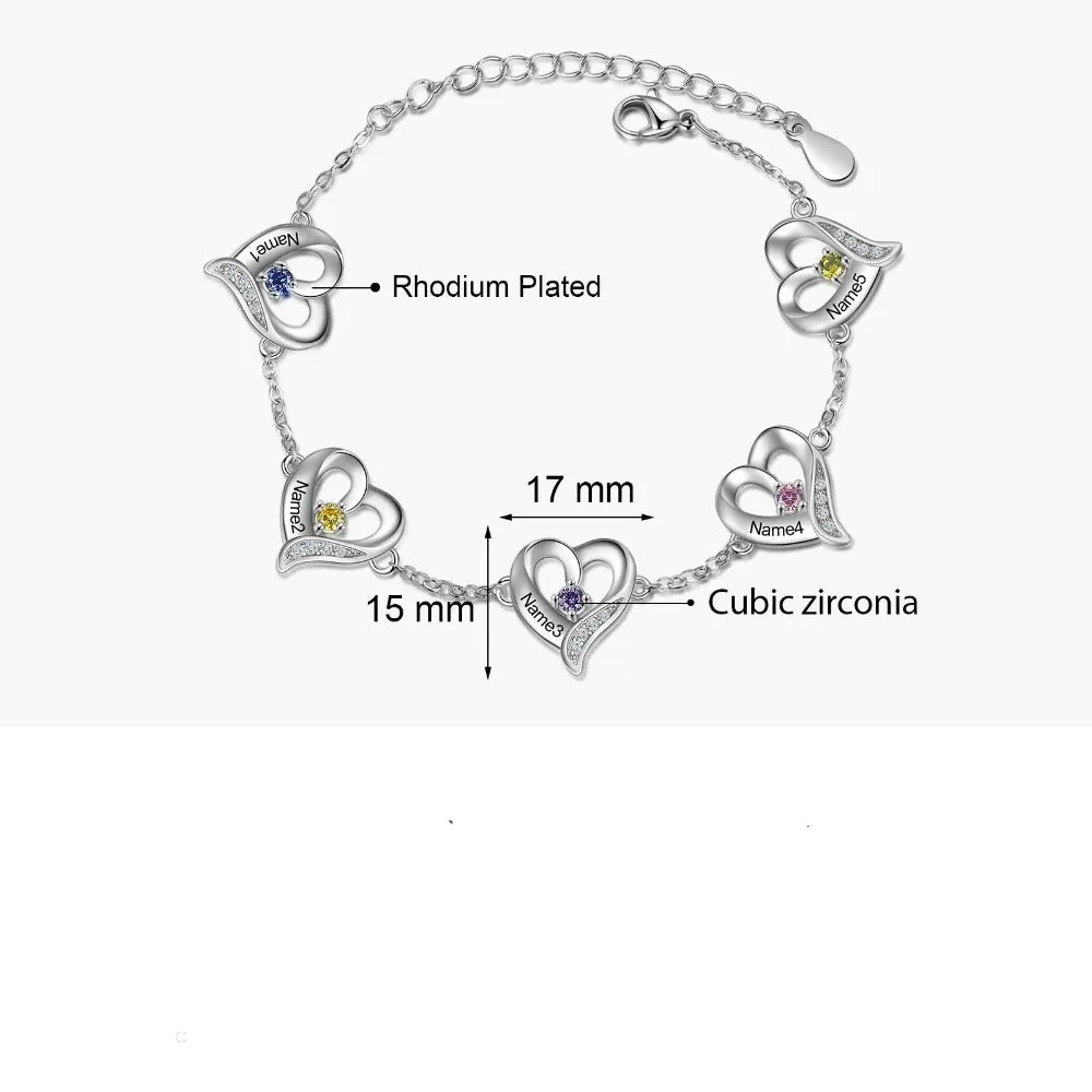 Personalized Cordate Charm Bracelets With 3 Birthstone