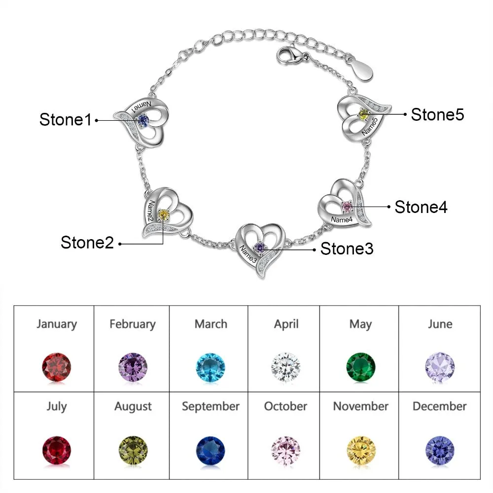 Personalized Cordate Charm Bracelets With 3 Birthstone