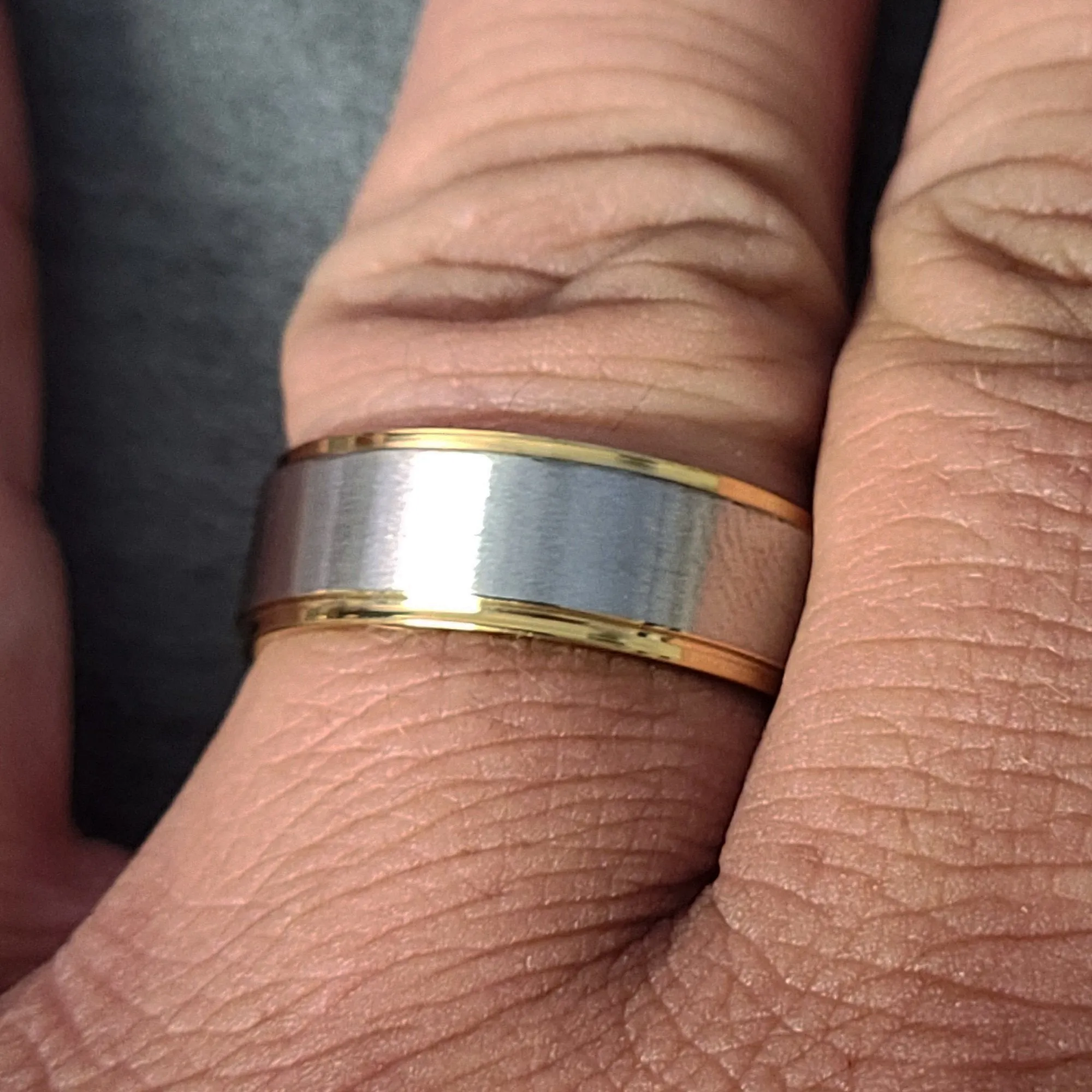 Personalized Men's Traditional Gold and Silver Wedding Ring - Handwriting Ring