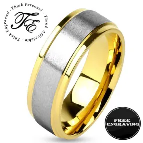 Personalized Men's Traditional Gold and Silver Wedding Ring - Handwriting Ring