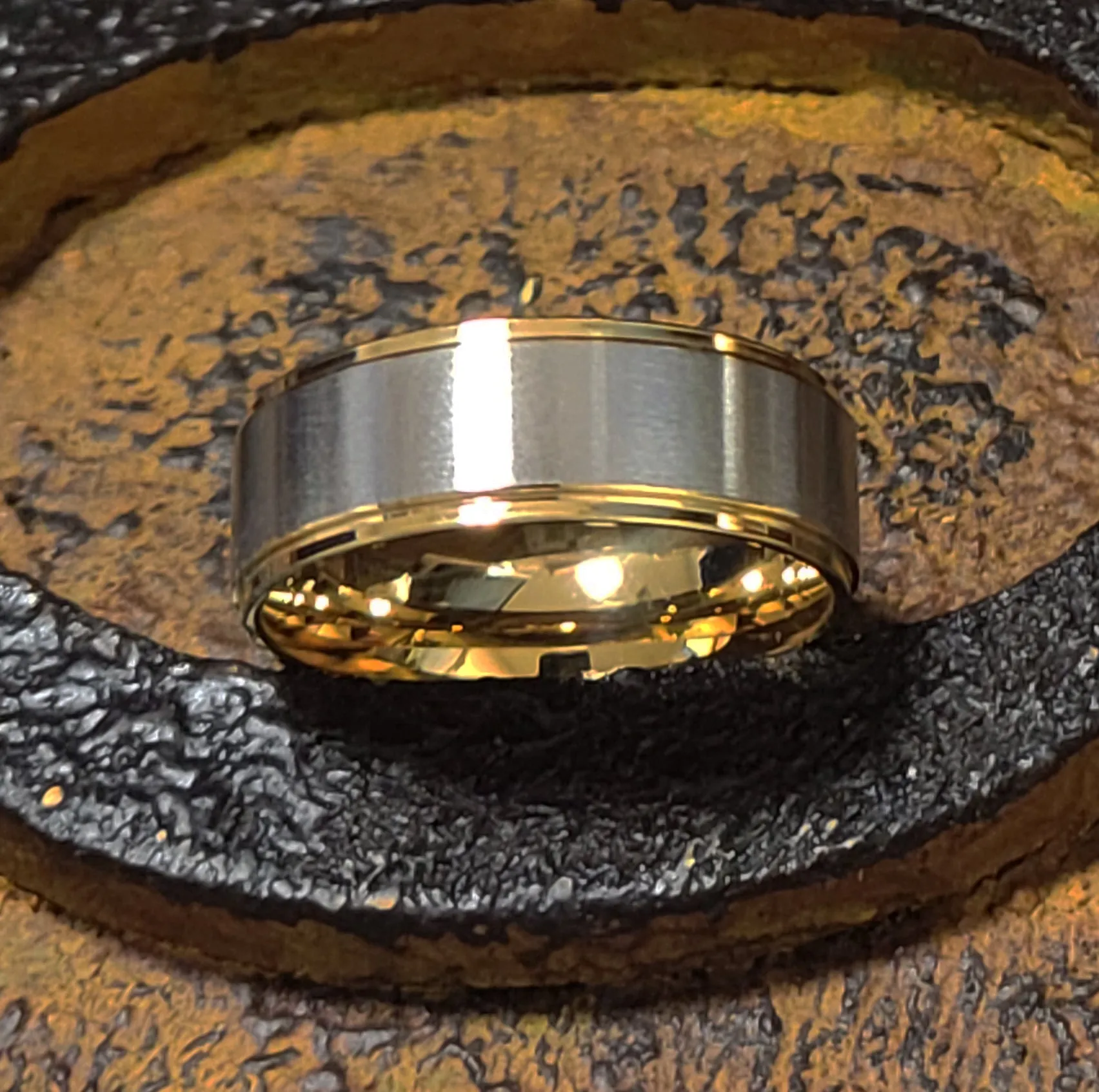 Personalized Men's Traditional Gold and Silver Wedding Ring - Handwriting Ring