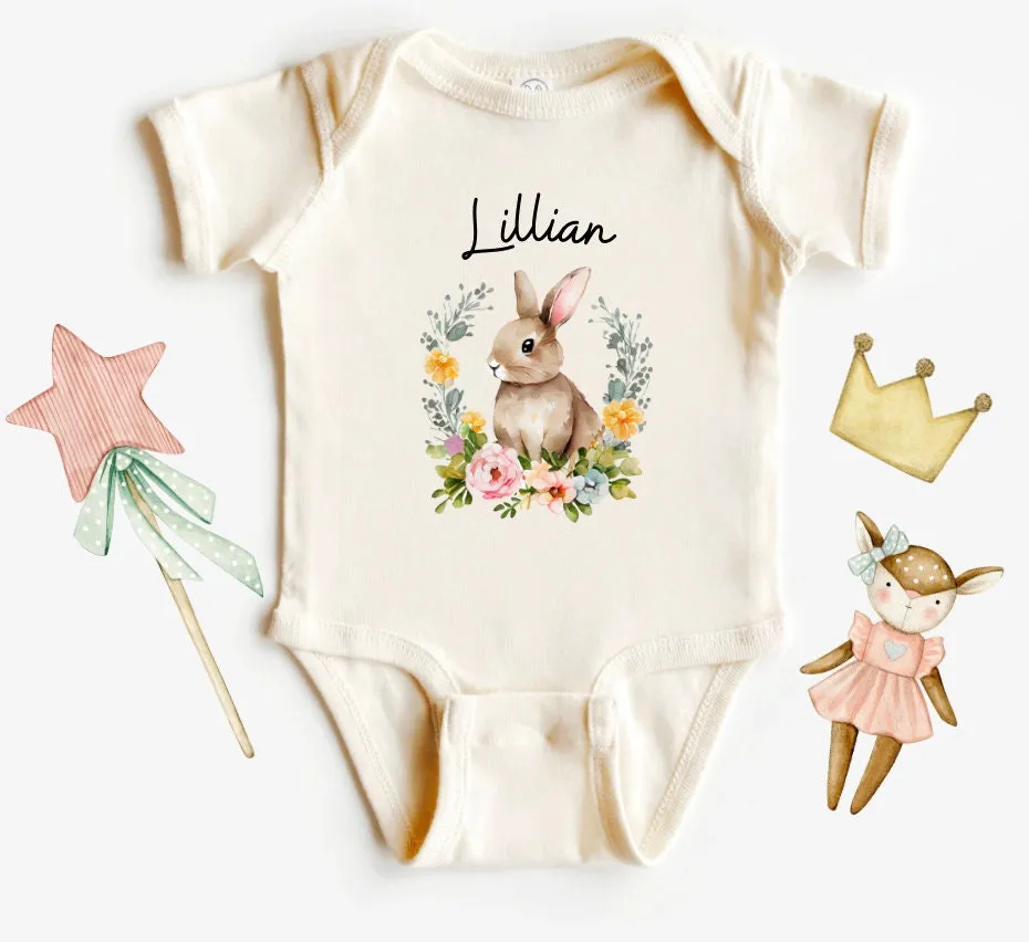 Personalized Spring Baby Girl Neutral Gerber Onesie, neutral Rainbow baby bodysuit, Neutral Rabbit , Personalized baby girl Onesie